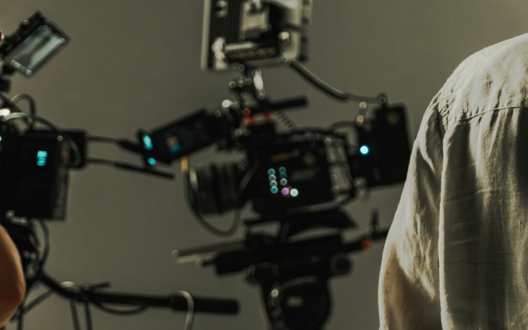 Professional cinema camera on a film set, illustrating the role of visual storytelling in video production